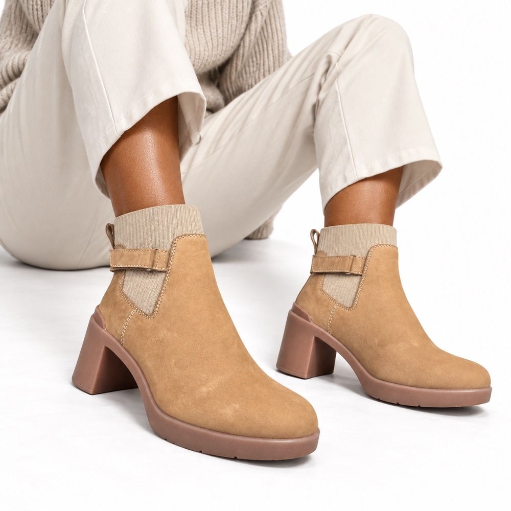 NEW ABEO Metropolis Strap Nubuck Tan Neutral Block Heel Boho Minimalist Women 8